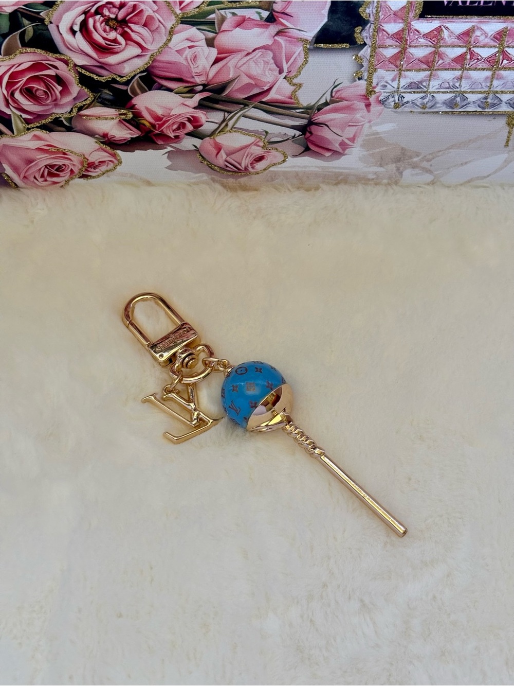 Louis Vuitton Blue & Gold Lollipop Key Charm Key Holder